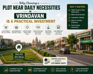 residential plot in Vrindavan near grocery stores, pharmacy, and local market