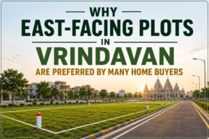 east-facing residential plot in Vrindavan with road access and open surroundings