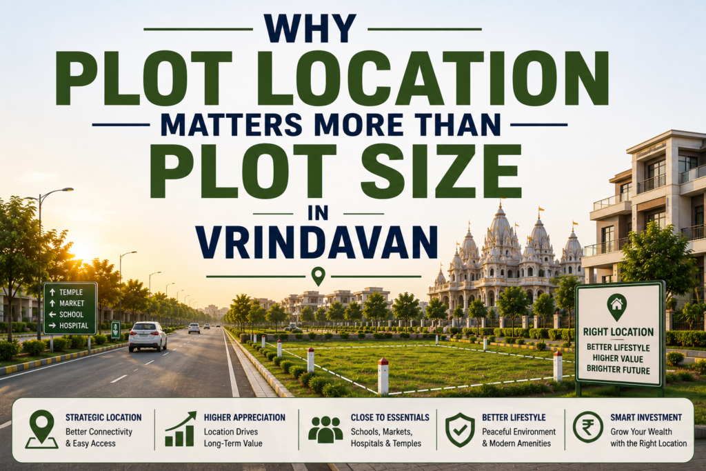 residential plot location in Vrindavan with road connectivity and nearby amenities