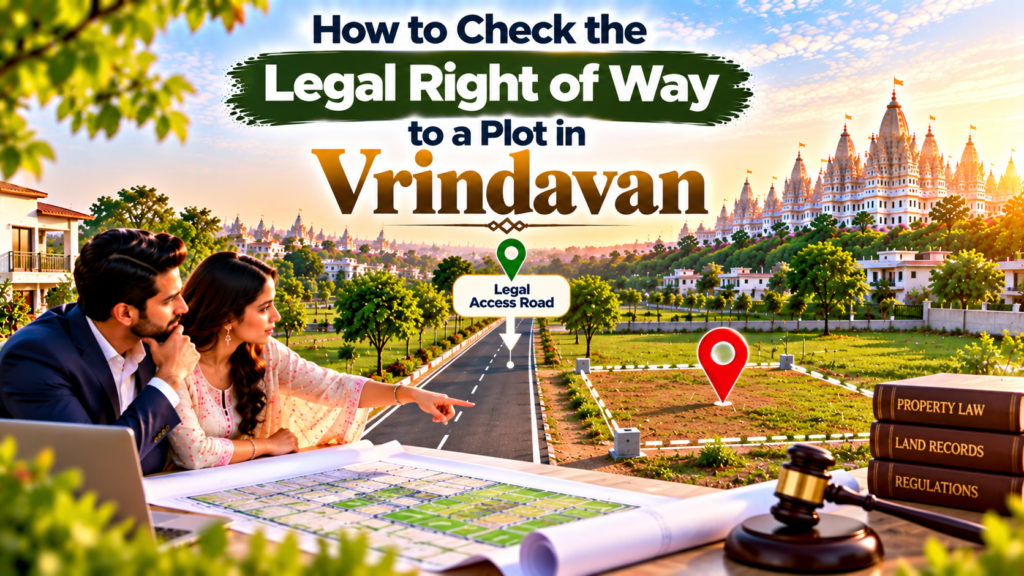 Buyer inspecting the access road leading to a residential plot in Vrindavan