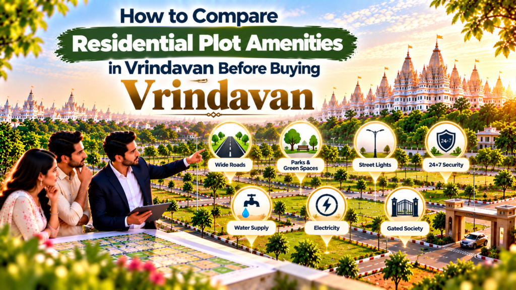 Internal roads and common facilities in a residential plot development in Vrindavan